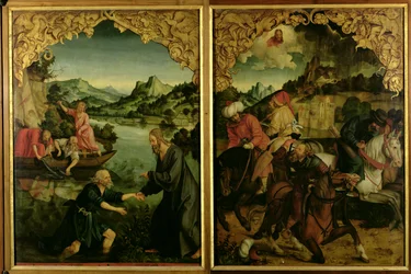 Geschichten von S.S. Peter und Paul Altarbild: Detail zeigt von links nach rechts, Berufung von St. Peter, Bekehrung von St. Paul (Detail)